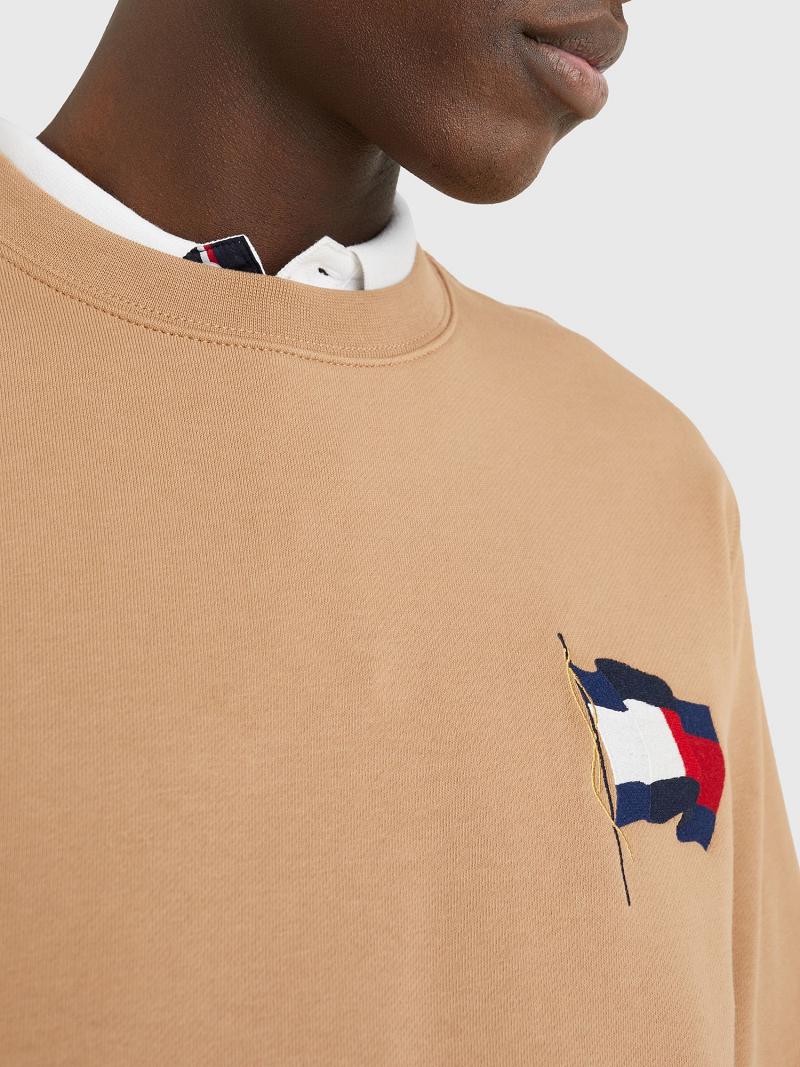 Férfi Tommy Hilfiger Wavy Flag Pulóverek Barna | HU 924NWY